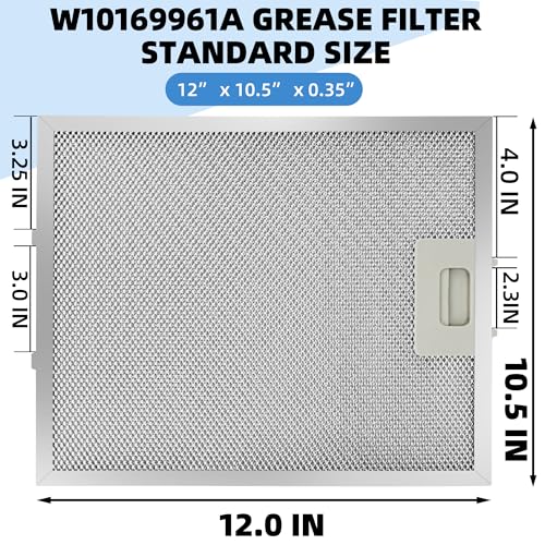 10.5x12 Inch W10169961A Range Hood Aluminum Mesh Filter Fit for Whirl (10.99 Count)