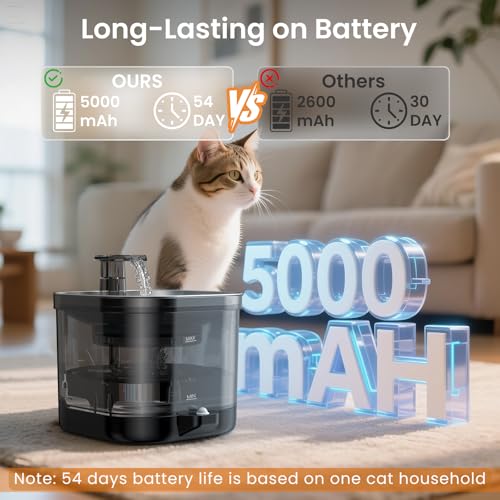Wireless Cat Water Fountain Cordless with External Pump