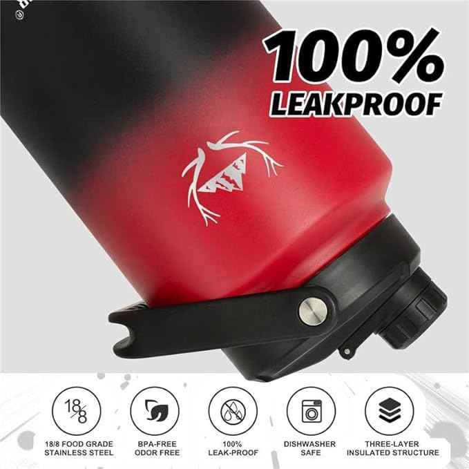 NATURE PIONEOR 1 Gallon Insulated Water Bottle - Double Vacuum Stainless Steel 128 oz Water Bottle with Holder/Carrier, Wide Mouth 1 gallon Water Jug for Outdoor Sports, Hiking, Camping, Gym