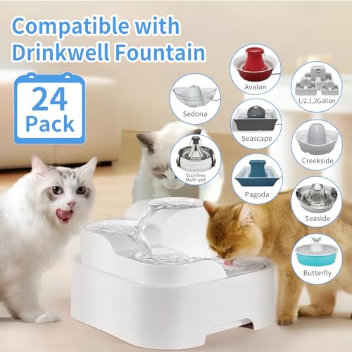 24 pcs Cat Water Fountain Replacement Foam Filters for PetSafe Drinkwell Ceramic and Stainless Steel Pet Fountains (24 Count)