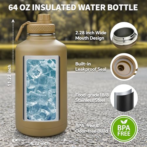 Half Gallon Water Bottle Insulated with Sleeve