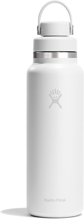 Hydro Flask Water Bottle - Insulated Stainless Steel - Wide Mouth Flex Chug Lid, Non Spill, Leakproof in 40 Oz Tonal White