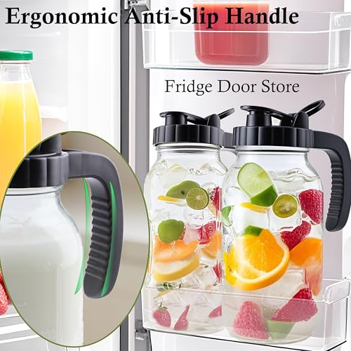 Glass Mason Jar Pitcher With Lid 2 Quart Sun Tea Glass Pitcher 64 Oz Wide Mouth Half Gallon Hot Cold Water Coffee Jug Carafe For Fridge Lemonade