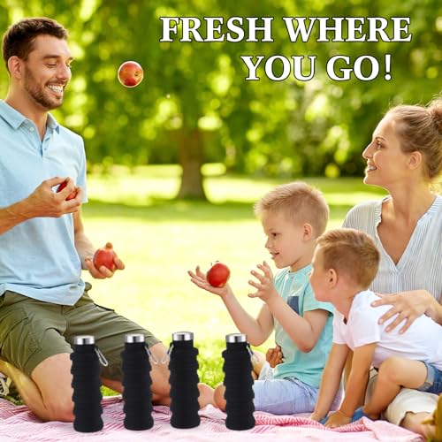 4 Pcs Collapsible Water Bottles 17 oz Reusable Silicone Foldable Travel Water Bottle Portable Leak Proof Sports Water Bottles for Gym Camping Hiking (4 Count)