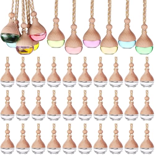 60 Pcs Hanging Car Air Freshener Car Diffuser Bottle Empty Glass Perfume Bottles Air Freshener Diffuser Bottle Pendant for Essential Oils Fragrance Aromatherapy Ornament Decor (60 Count)