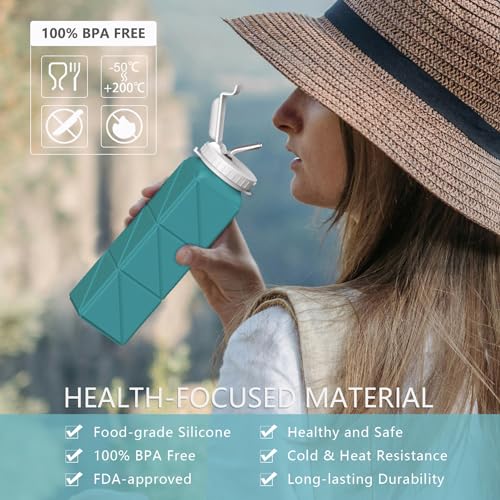 Collapsible Water Bottles with Straw 21 oz