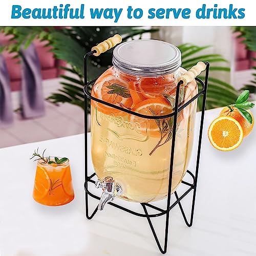 1 Gallon Drink Dispenser Glass Beverage Dispenser With Stand Leak Proof Stainless Steel Faucet Wide Mouth Mason Jar Style Glass Drink Dispenser for Parties