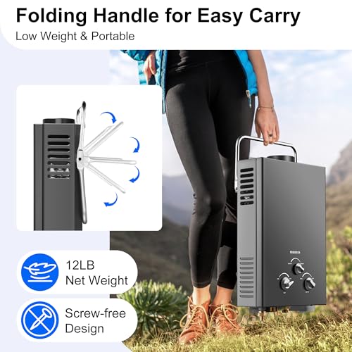 Outdoor Tankless Propane Water Heater 1.58GPM 6L Portable Gas Water Heater with Handle & Overheating Protection