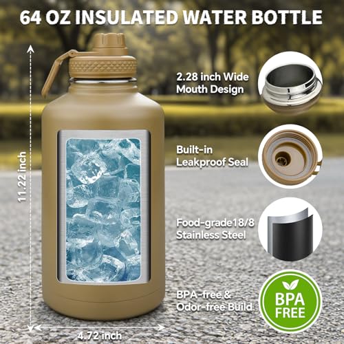 Half Gallon Water Bottle Insulated with Sleeve