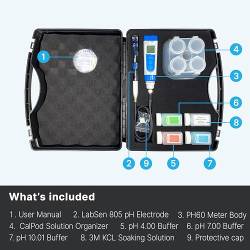 PH60 PW Handheld pH Meter Tester Kit with LabSen 805 ATC pH Electrode for Lab