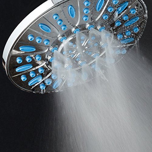 7-inch 6-Setting Rainfall Showerhead with Anti-Microbial Microban Protection from Mold, Mildew, and Bacteria - Clog-Free Wave Blue Jets, Chrome Finish