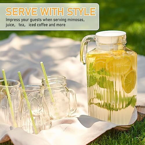 4 Pieces 60 oz Glass Pitcher with Lid Fridge Juice Glass Water Pitcher Beverage Drink Containers Jug for Fridge Iced Tea Lemonade Milk Cocktails Cold (4 Count)