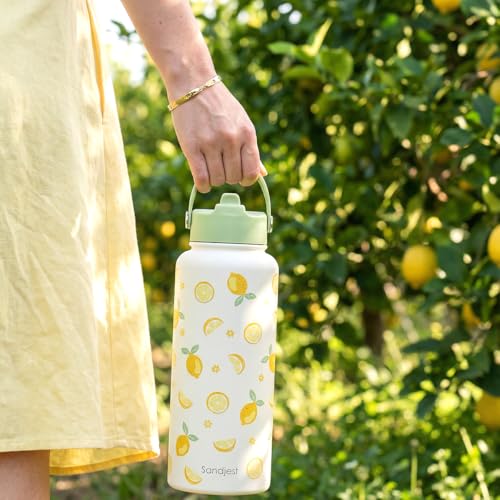 Lemon Water Bottle Stainless Steel 32oz with Lid & Straw