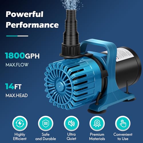 1800 GPH Pond Pump for Fish Pond Fountain & Waterfall