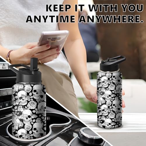 18oz Skull Water Bottle with Handle and Flip Straw