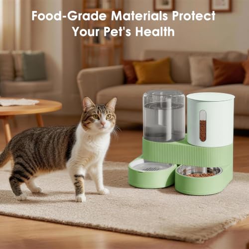 2 in 1 Automatic Gravity Cat Dog Feeder and Water Dispenser with 304 Stainless Steel Bowls