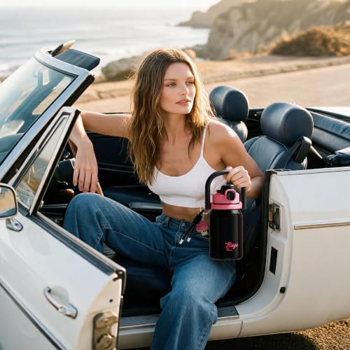 32 oz Leak proof Insulated Water Bottle with Straw & Handle Black