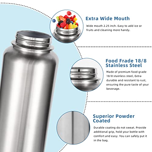 32 oz Insulated Water Bottles Bulk 8 Pack with Straw Lid & Spout Lid (8 Count)