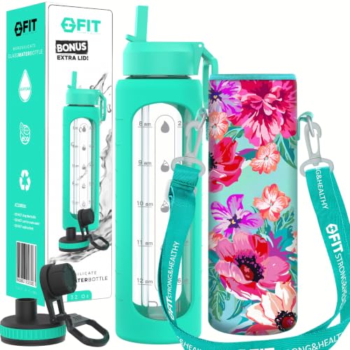 32 oz Glass Water Bottle with Time Marker