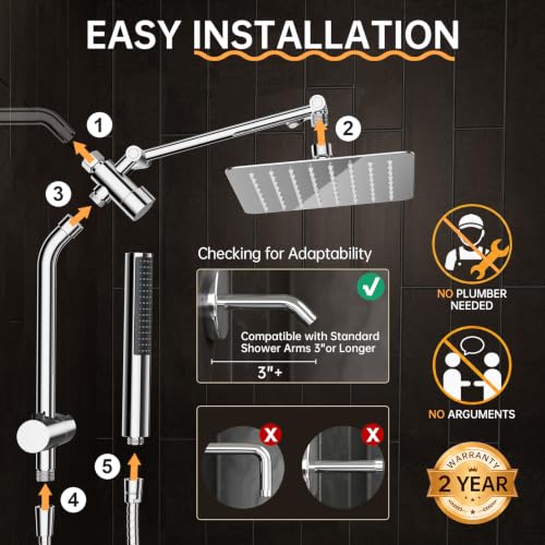 All Metal 8" Luxurious Rain Shower Head with Handheld