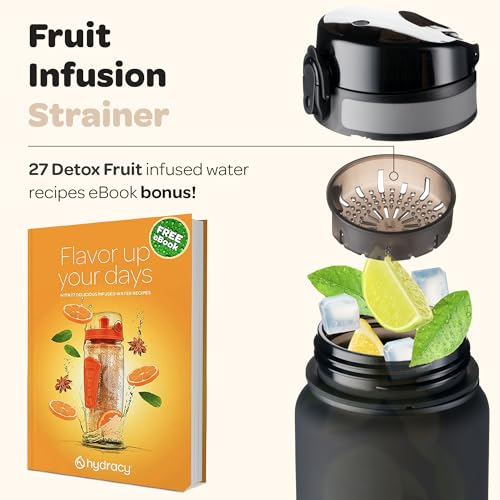 Motivational Water Bottle with Time Marker & Fruit Infuser 17 oz
