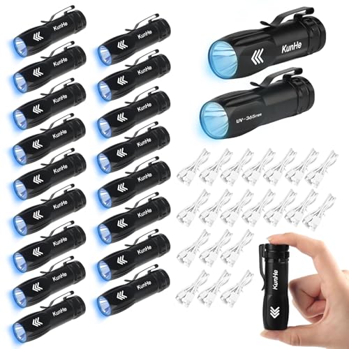 20 Pack Mini 365nm UV Flashlight Rechargeable Black Flashlight for Hotel Cleaning Pet Stain Detection Scorpion Seeking Mineral Identification Resin Curing (20 Count)