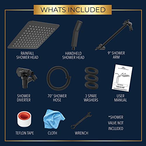 All Metal Shower Head 8" Dual Square Shower Head With Handheld Wand 71in Hose Set