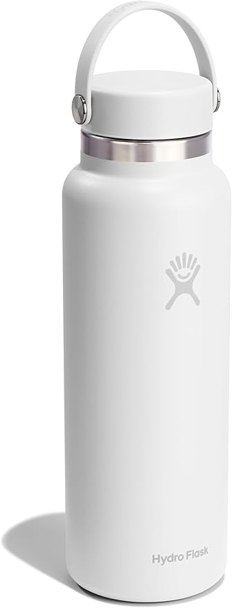 Hydro Flask Water Bottle - Insulated Stainless Steel - Wide Mouth Flex Lid, Non Spill, Leakproof and Refillable in 40 Oz Tonal White