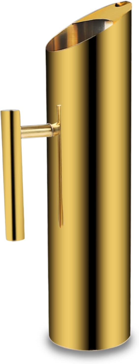 Stainless Steel Water Pitcher 70oz Golden Drink Carafe with Ice Guard Water Jug for Home Bar Restaurant Hotel