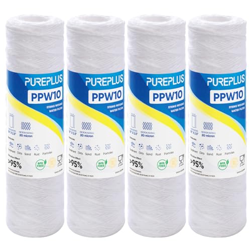 20 Micron 10"x2.5" Whole House String Wound Sediment Filter for Well Water (4 Count)
