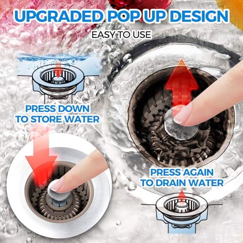 3 in 1 Kitchen Sink Drain Strainer Stopper Removable Basket Pop