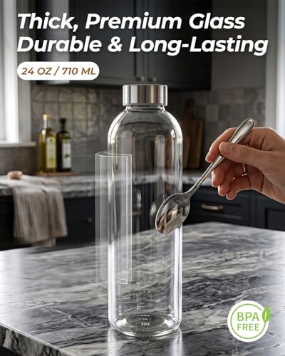 24 oz Clear Glass Juice Bottles with Stainless Steel Lids (4 Count)