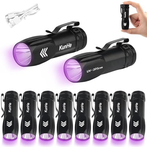 10 Pack Mini UV 395nm Flashlight 3W Rechargeable UV Flashlight Bulk for Hotel Cleaning Pet Stain Detection Scorpion Seeking Mineral Identification Resin Curing (10 Count)