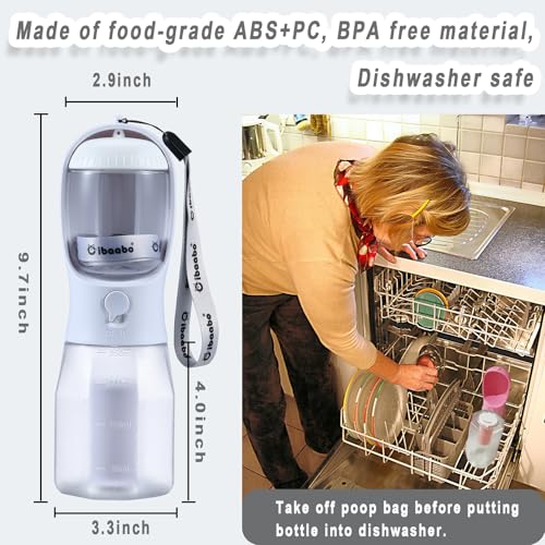 Dog Water Bottle with Food Container & Poop Bag Holder & Filter
