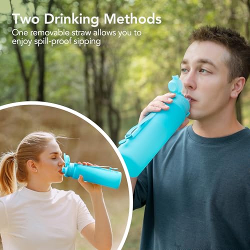 Collapsible Water Bottles with Straw for Travel