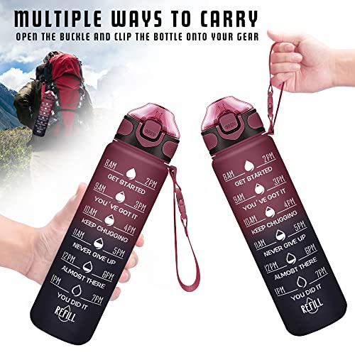 32 oz Drinking Water Bottle with Times to Drink and Straw