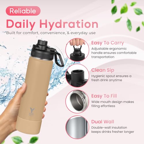 Y TOP 24 oz Insulated Water Bottle Leak Proof Spout Lid Fits in Car Cup Holder
