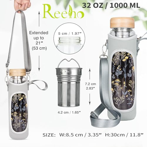 32oz Borosilicate Glass Water Bottle with Tea Infuser
