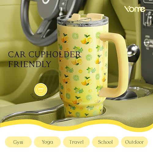 40 oz Lemon Yellow Tumbler with Handle and Flip Straw for Women