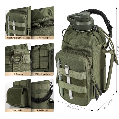 64oz Tactical Insulated Water Bottle with 3 Lids & MOLLE Pouch