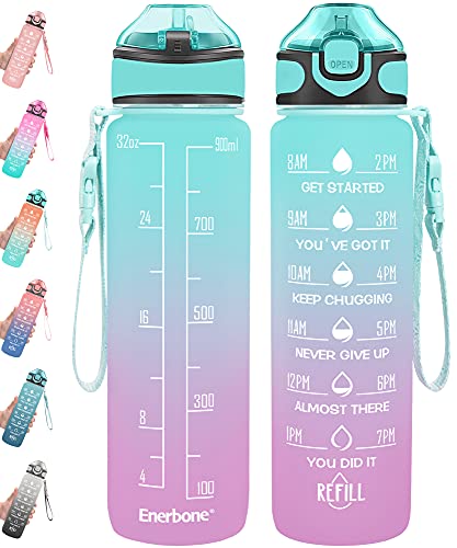 32 oz Drinking Water Bottle with Times to Drink and Straw