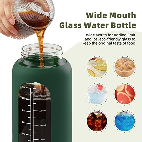 64 oz Glass Water Bottle with 2