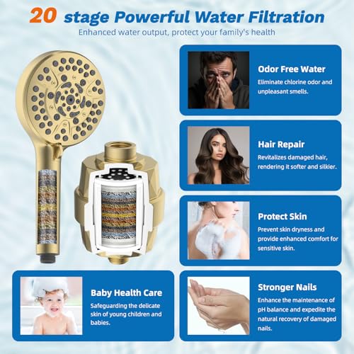5 spray Dual Filtered Rainfall Shower Head with 10 Spray Handheld