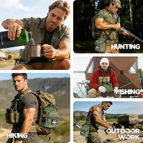 64 oz Tactical Water Bottle with MOLLE Bottle Pouch & 3 Lids