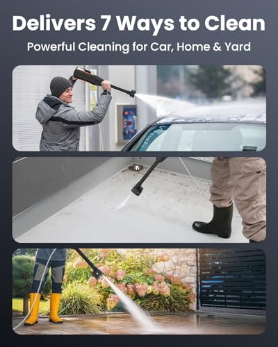 Cordless Pressure Washer Battery Powered 1100PSI Portable Power Washer Gun with 6