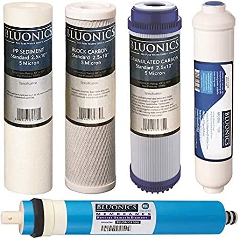 Bluonics 5 Stage Undersink Reverse Osmosis Drinking Water Filter System RO Home Purifier with NSF Certified Membrane with 4 Years of Filter Supply - 15 Total Filters -…