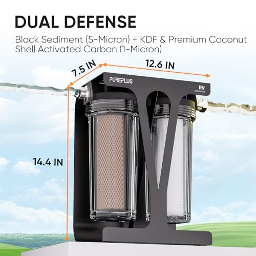 RV Dual Stage Water Filter System with Grooved Sediment and KDF