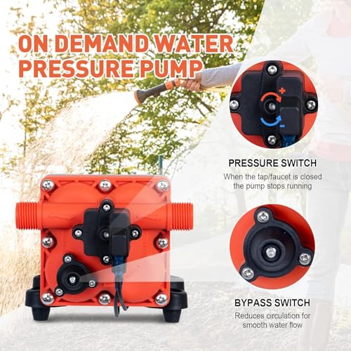 High Pressure 12 Volt RV Water Diaphragm Pump 5.5GPM 70PSI
