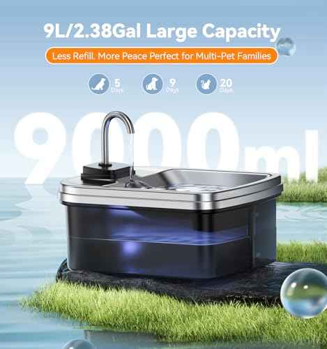 9L 2.38Gal Dog Water Fountain Elevated with 4