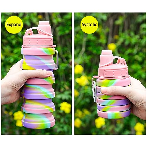 Collapsible Water Bottles Two Pack Travel Sports Portable Sport Water Bottle comes with mountaineering Buckle 500ml silicone Water (2 Count)
